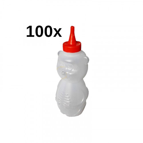 Borcan miere 0.25 kg ursulet cu palnie din plastic (set 100 buc)